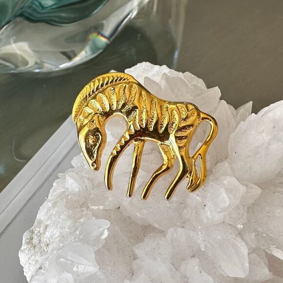 Vintage Gold Zebra Brooch - Picture 1 of 6